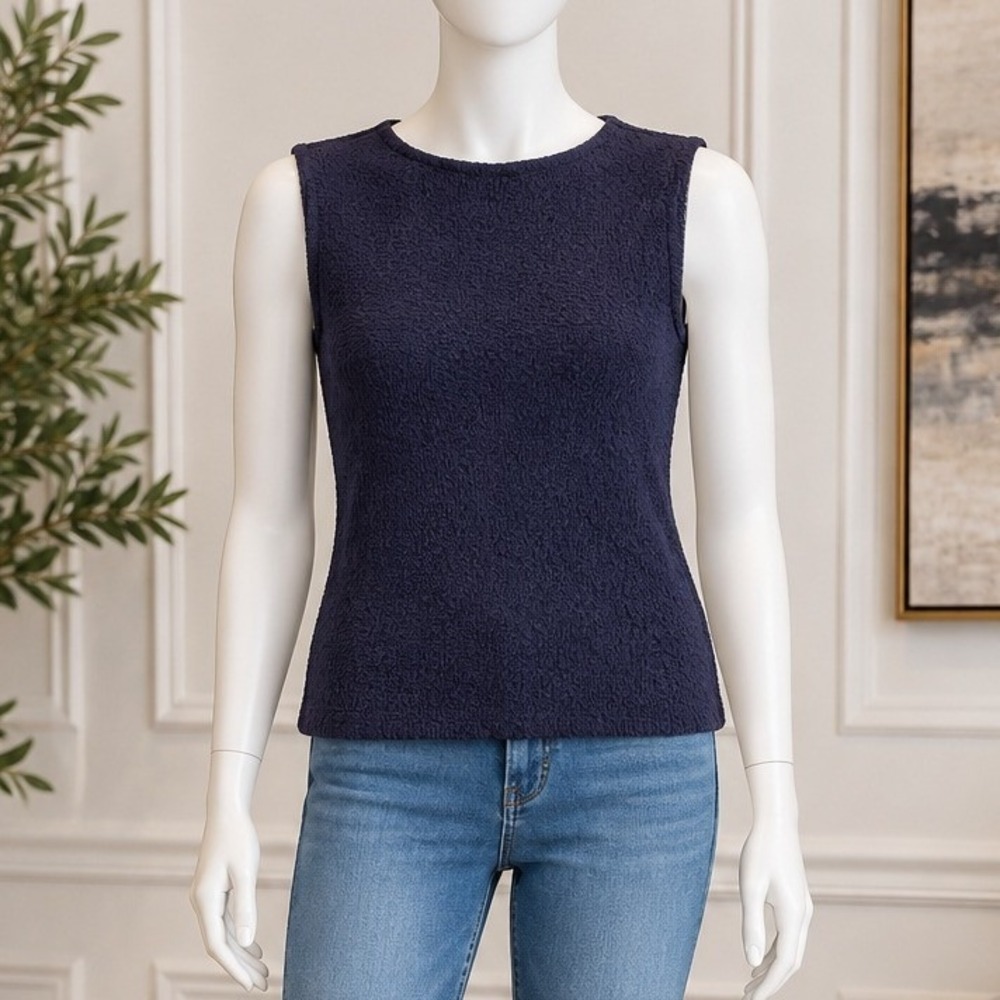 Uniqlo Womens Tank Top Navy Blue Textured Seersucker Knit Small